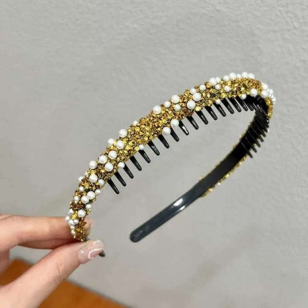 

Sweet Rhinestones Antislip Hairband Pearl Thin Crystal Teeth Headband Plastic Korean Style Headwear Face Wash Hair Hoop Women