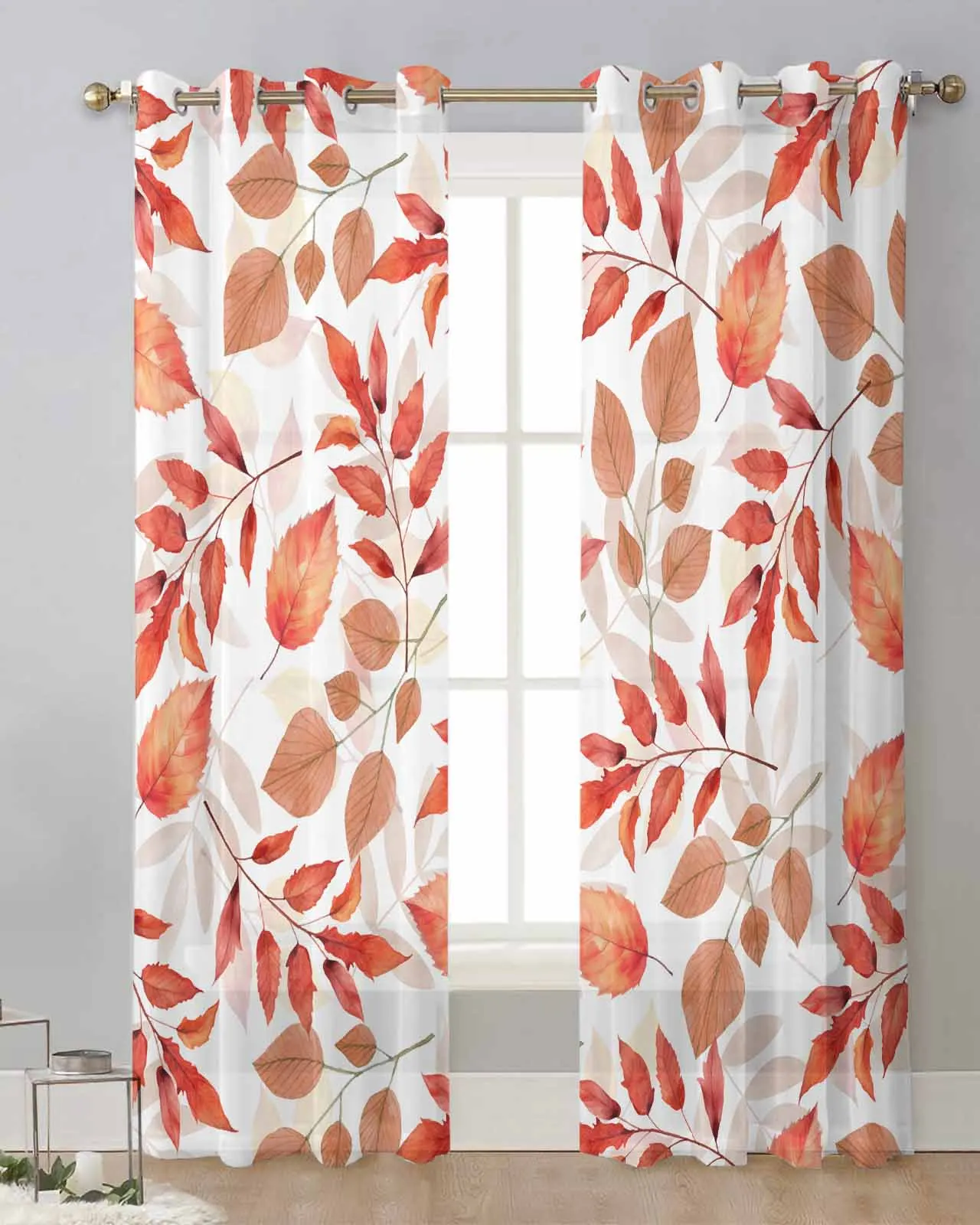 

Autumn Plants Leaves Watercolor Countryside Voile Curtain Window Treatment Drapes Tulle Curtains for Living Room Sheer Curtains