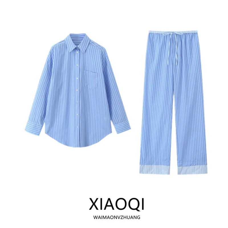 

Spring 2025 Women's Faion Loose Striped Silk irt High Waist Pants Versatile Spring New Arrival Ladies' Ensemble