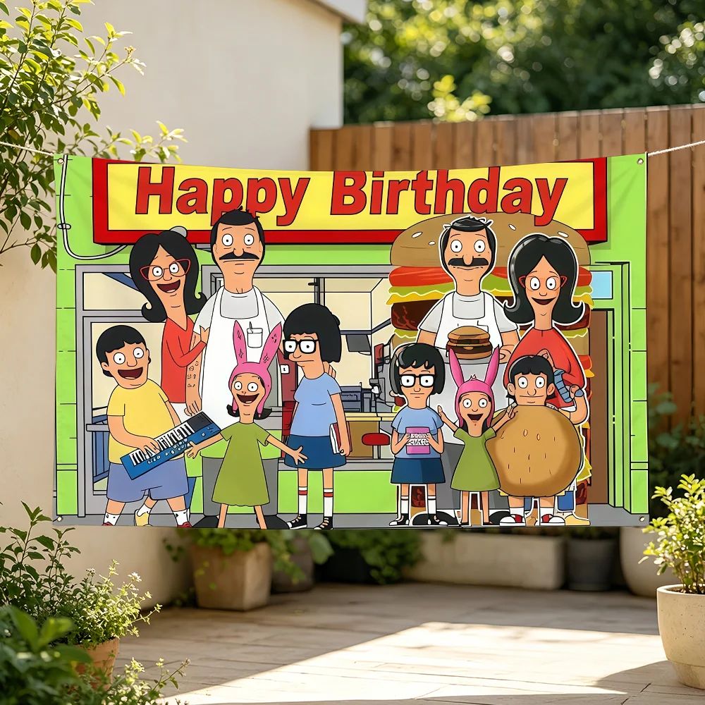 Cartoon B-Bobs B-Burgers Flag For Sports Matches Halloween Games Parade Rally Holiday Festival Backyard Balcony Club Bar Decor