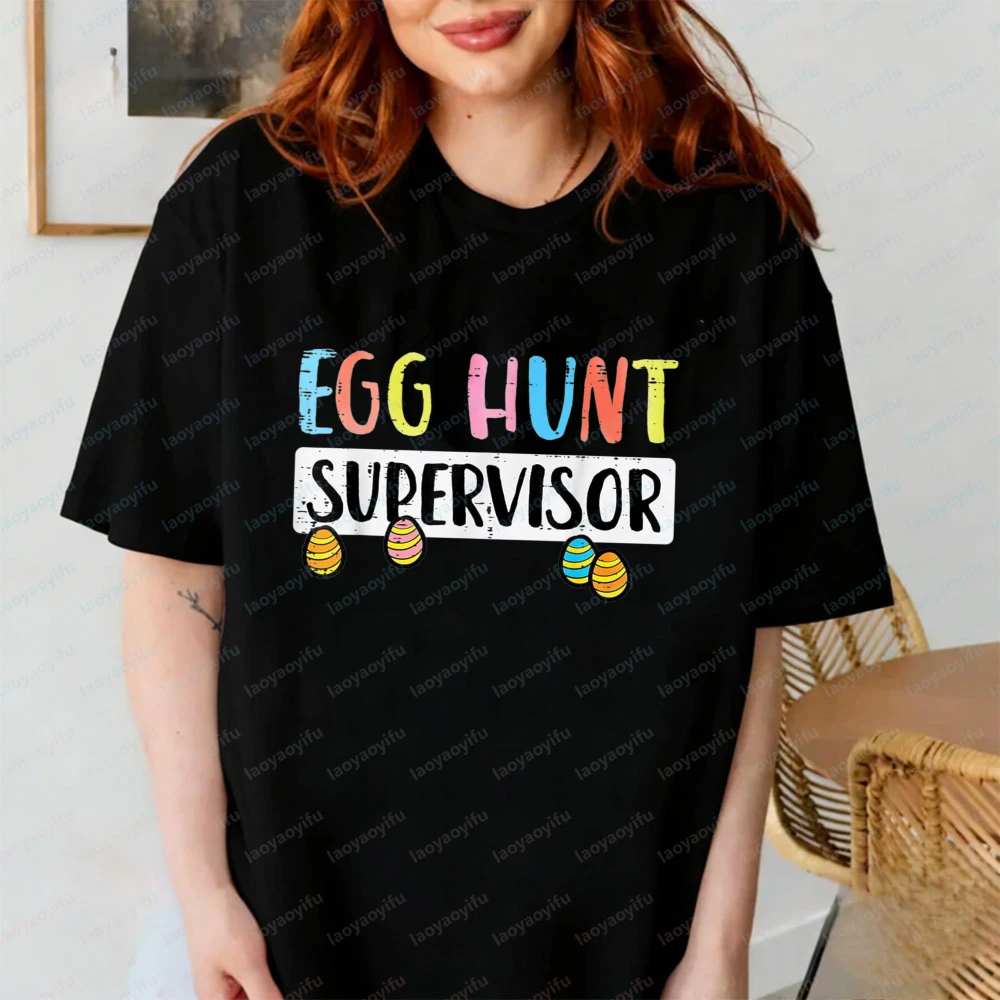 

Funny Easter Egg Hunting Supervisor T-shirt for Mom Dad Men Women and Kids Graphic T Shirts Oversized T Shirt Shirts for Women