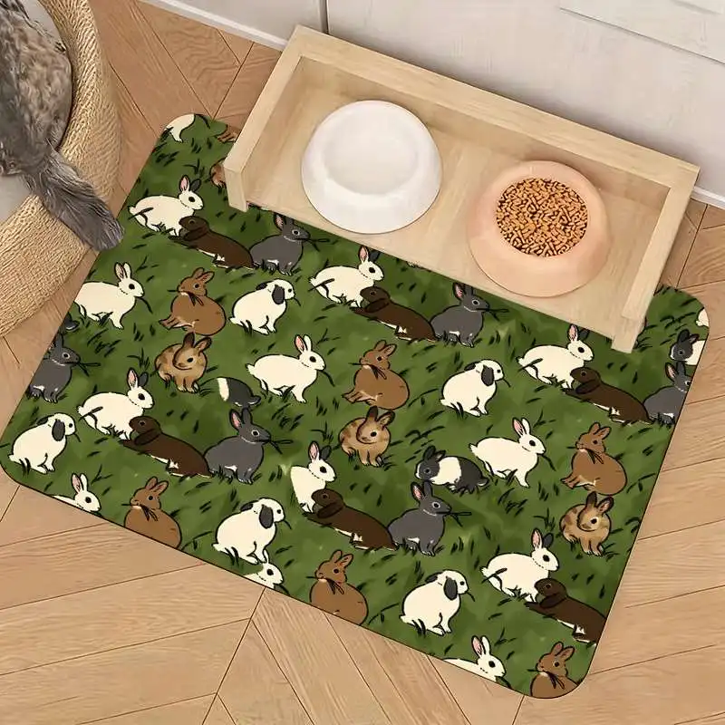 Cute Animal Pet Mat Feeding Station Decor for Dog Cat Bunny Alligator Print Indoor Play Area Anti Skid Pet Accessories Rug Mat