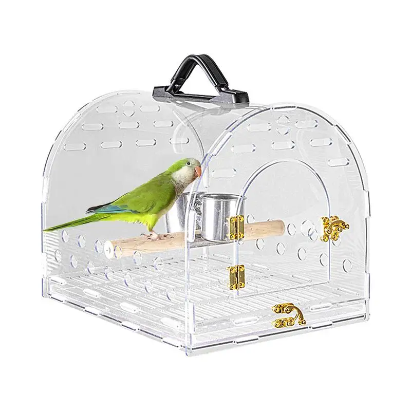 Bird Carrier Travel Cage Acrylic PVC Handle Bird Carrier With Double Feeding Cups Portable Outdoor Cage For Peony Muglets