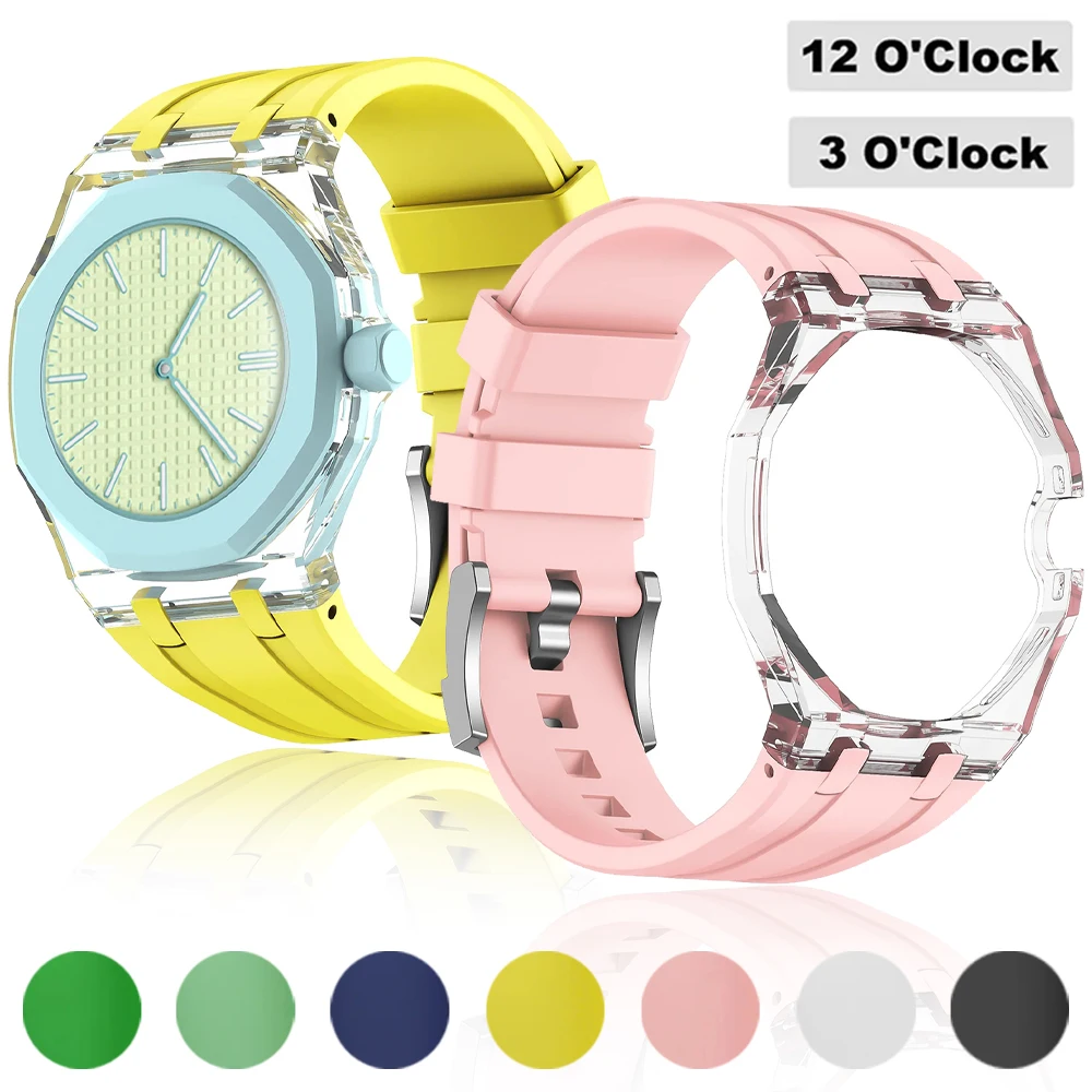 Pulseira de silicone + capa transparente para Swatch x AP Royal POP, pulseira de substituição tudo-em-um para acessórios Swatch x AP Royal POP