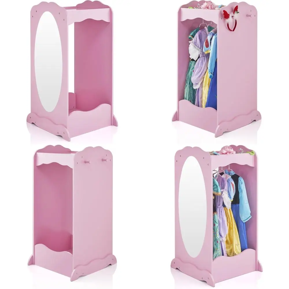

Toddler Wardrobe with Mirror & Hooks: Pink Storage Furniture for Kids' Clothes & Accessories