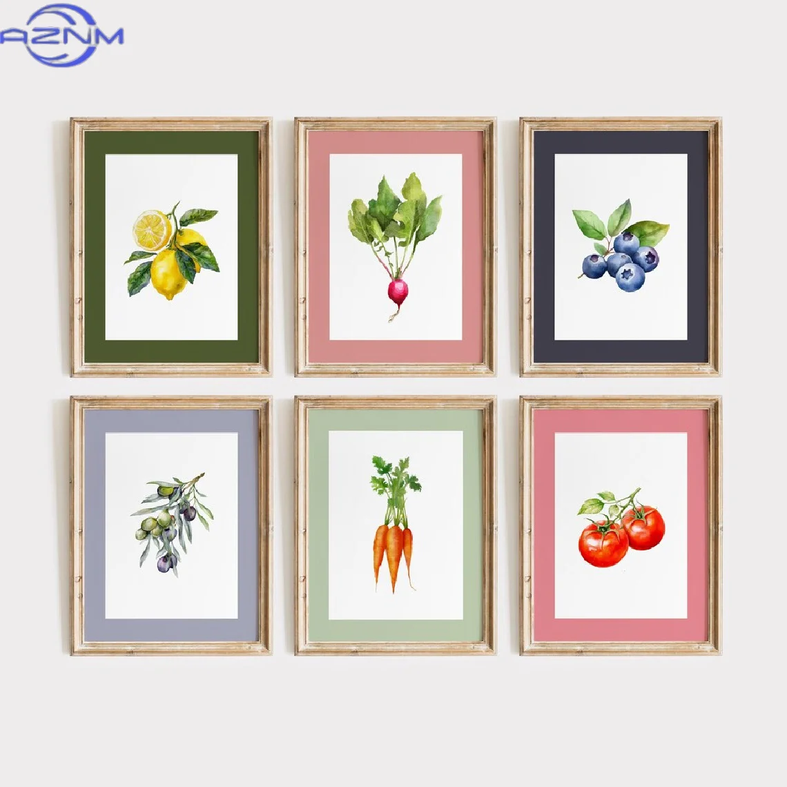 6pcs Set, Wall Art, Vintage Poster, Fruit and Vegetable Art Print, Farmhouse Kitchen Watercolor Botanical Canvas Painting, Perfe