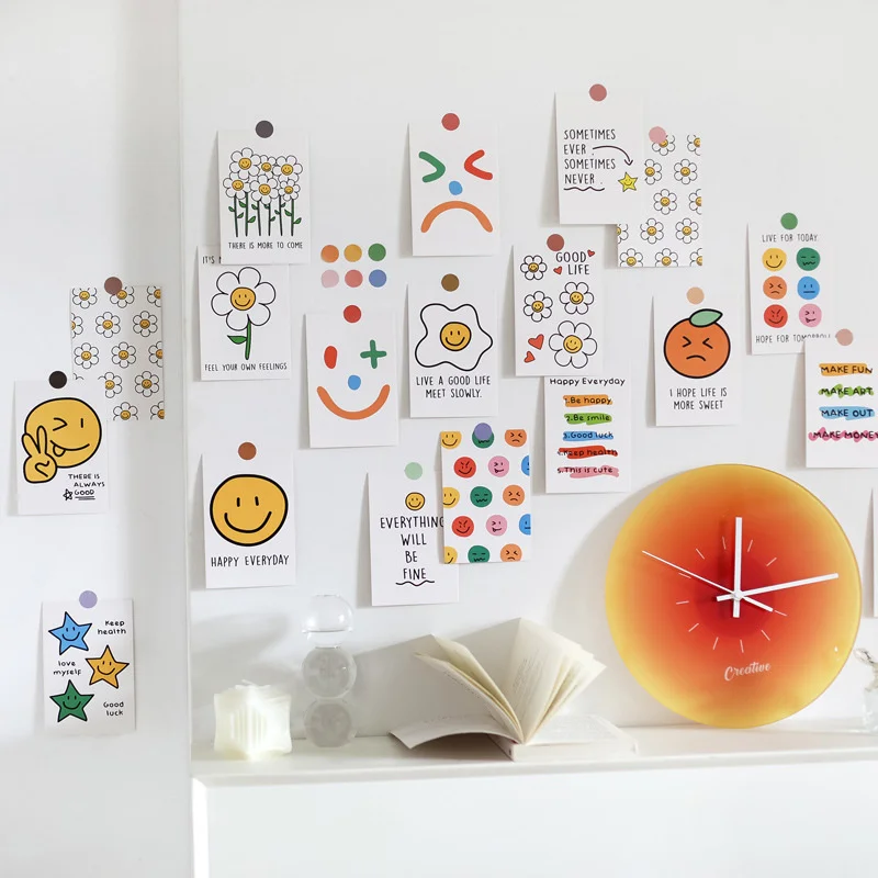 Ins Smiling Face Colorful Funny Postcards Background Wall Desktop Cute Decorative Card Diy Photo Props Free Sticker 30 Sheets