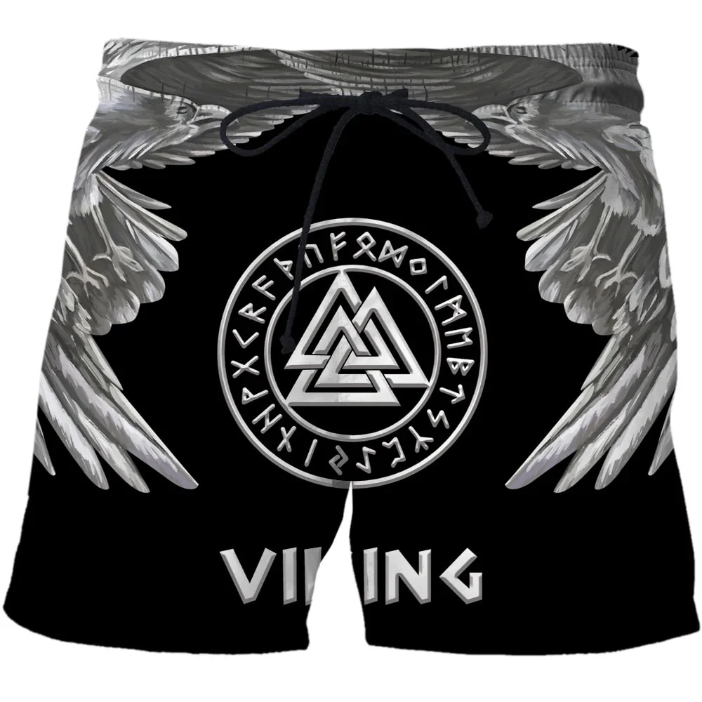 Viking Myth Valhalla Totem 3D Print Beach Shorts Graphic Men\'s Casual Sport Shorts Summer Surfing Shorts Comfortable Short Pants