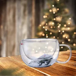 Heat-resistant Borosilicate Double-layer Glass Household Milk Juice Cup Transparent Christmas Snowflake Insulated Coffee Cup