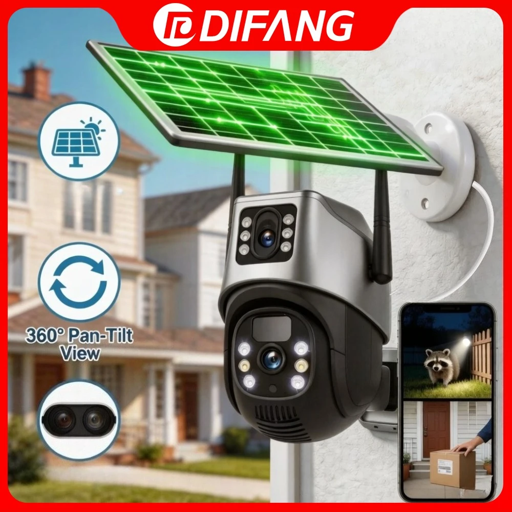 

V380 4K Solar Camera Dual Screen Auto Tracking PTZ 4G SIM Solar IP Camera Triple Screen Wireless CCTV Outdoor Security Solar Cam