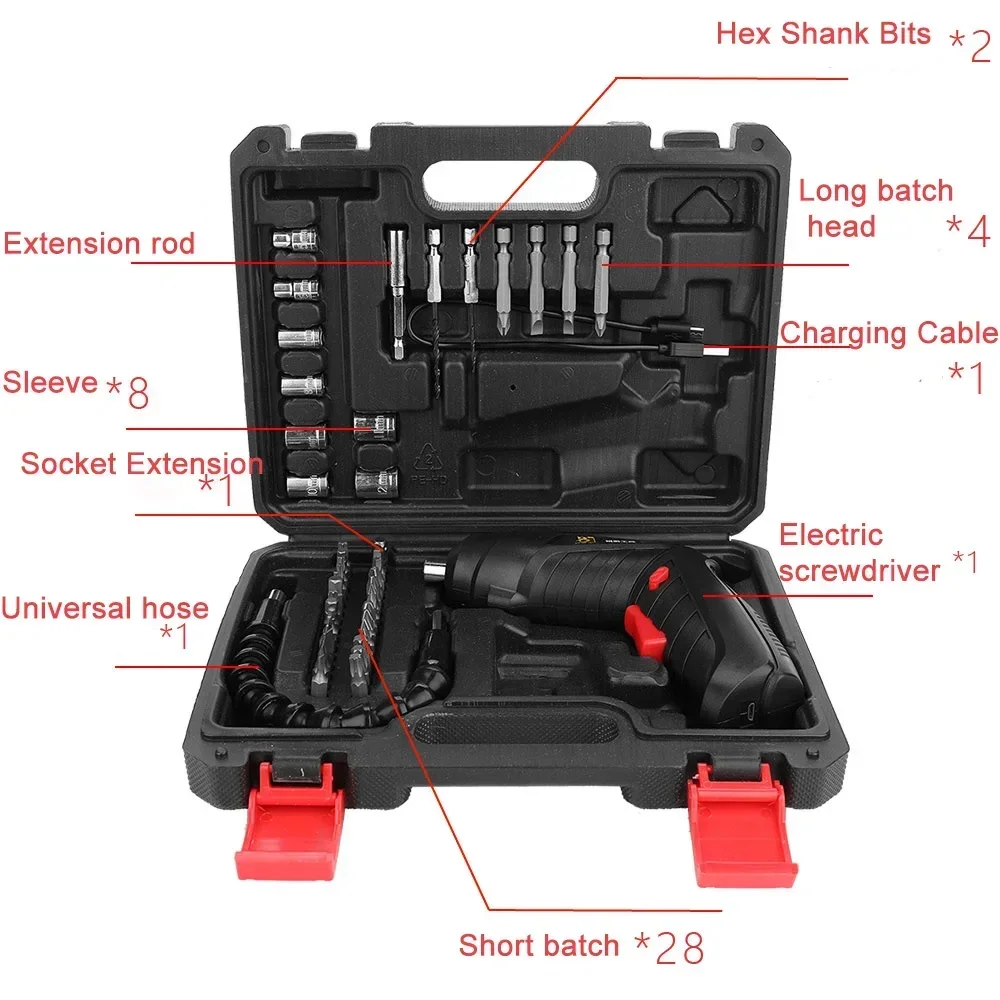 47PCS Electric Screwdriver Set 3.6V Cordless Electric Drill Folding Mini Wireless Electric Screwdriver kit Impact drill Driller