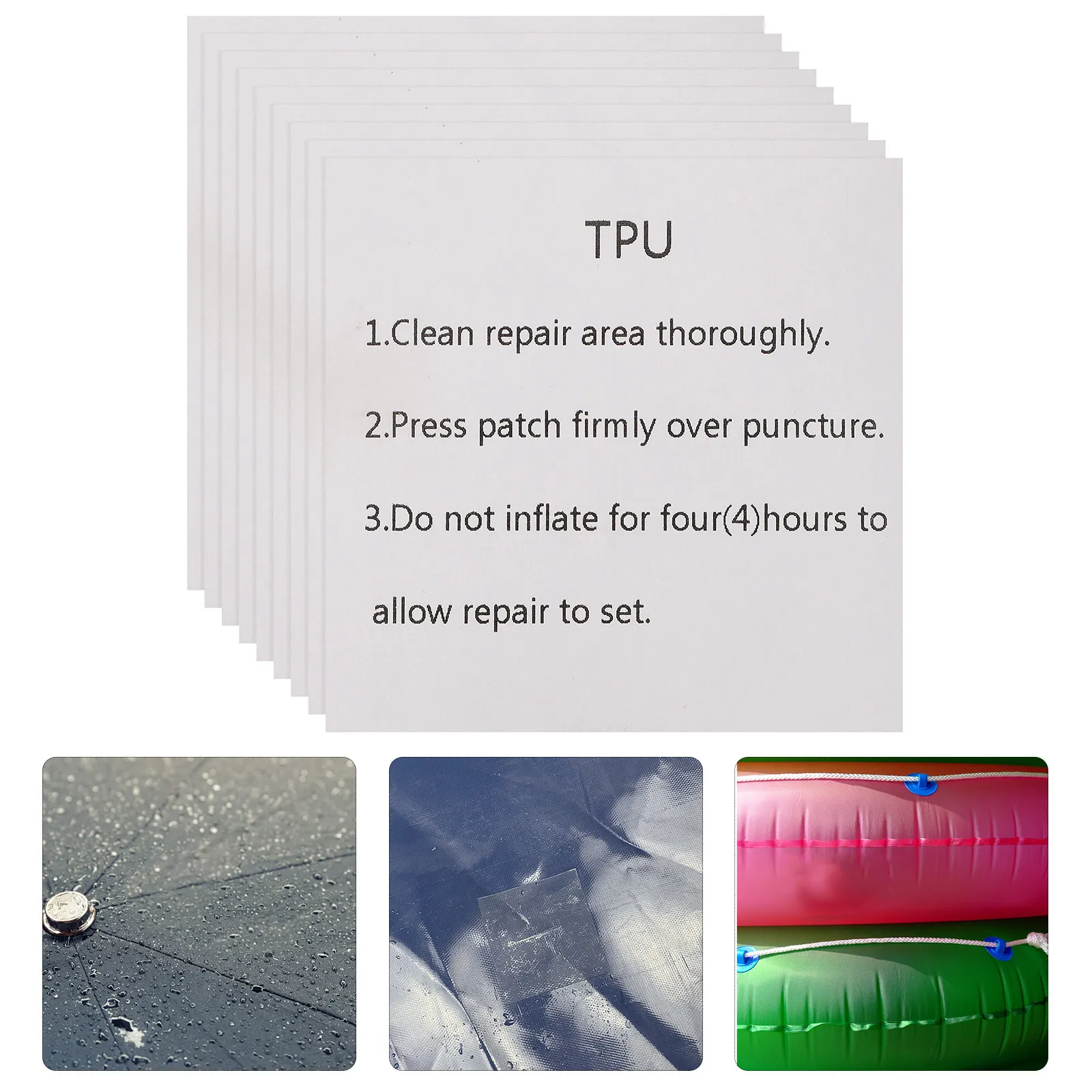 10 Láminas de Parches Adhesivos de TPU Impermeables para Reparación de Toldos, Colchones de Aire y Flotadores, Reparación Instantánea de Agujeros y Roturas