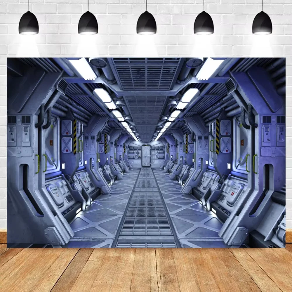 محطة الفضاء سفينة الفضاء الداخلية صورة خلفية الخيال العلمي المركبة الفضائية الممر غرفة التحكم التصوير خلفية لاستوديو الحفلات