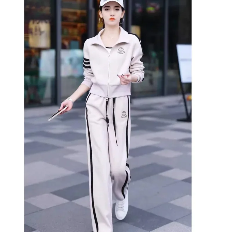 Women's Casual Sports Suit Spring and Autumn New Westernized Fashion Tops Jacket Wide Leg Pants 2 Two Piece Set Womens outifits
