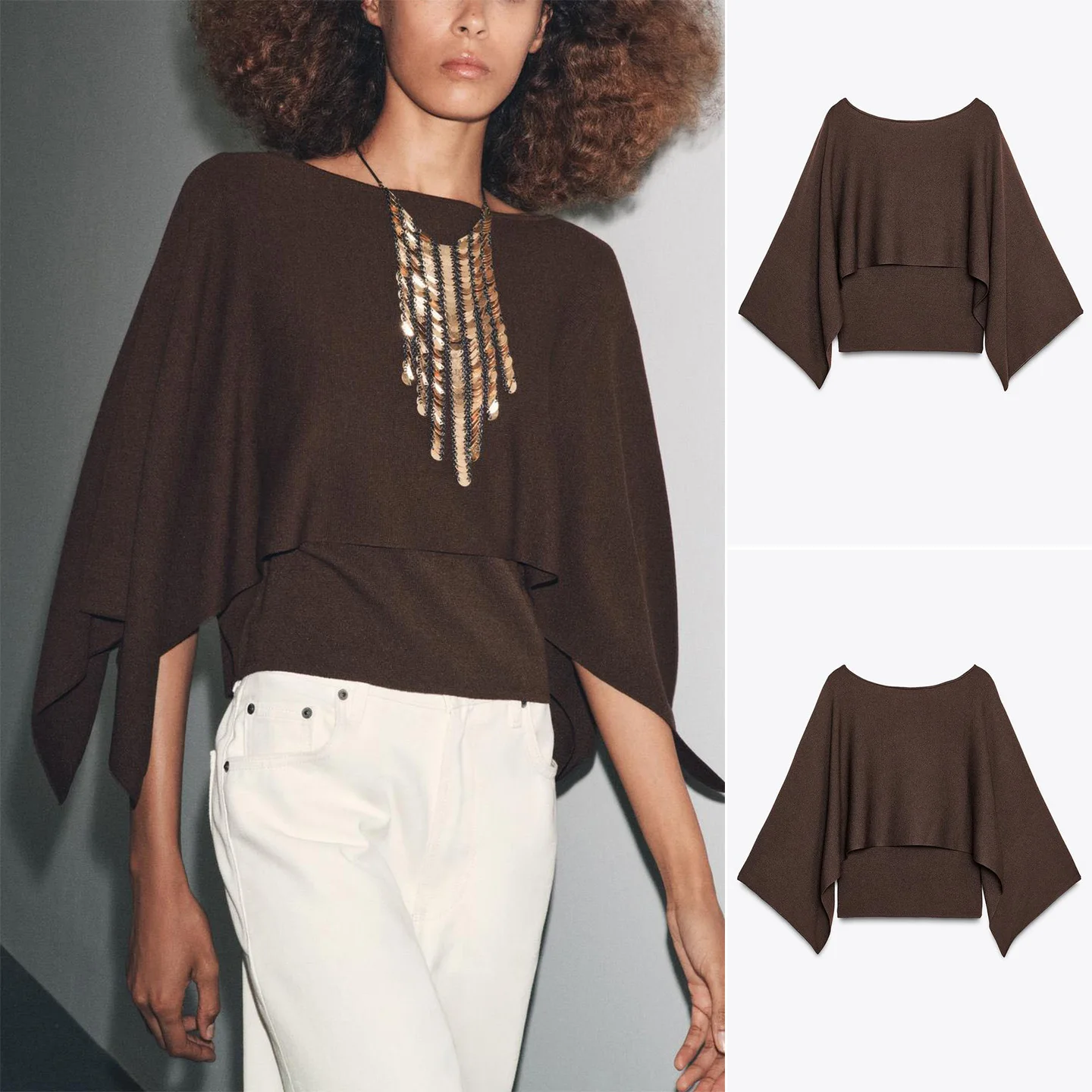 

Autumn Women's Casual Loose Layered Knitted Top One-oulder Long Sve Polyester Fiber Hooded Faion Ladies' Sweater