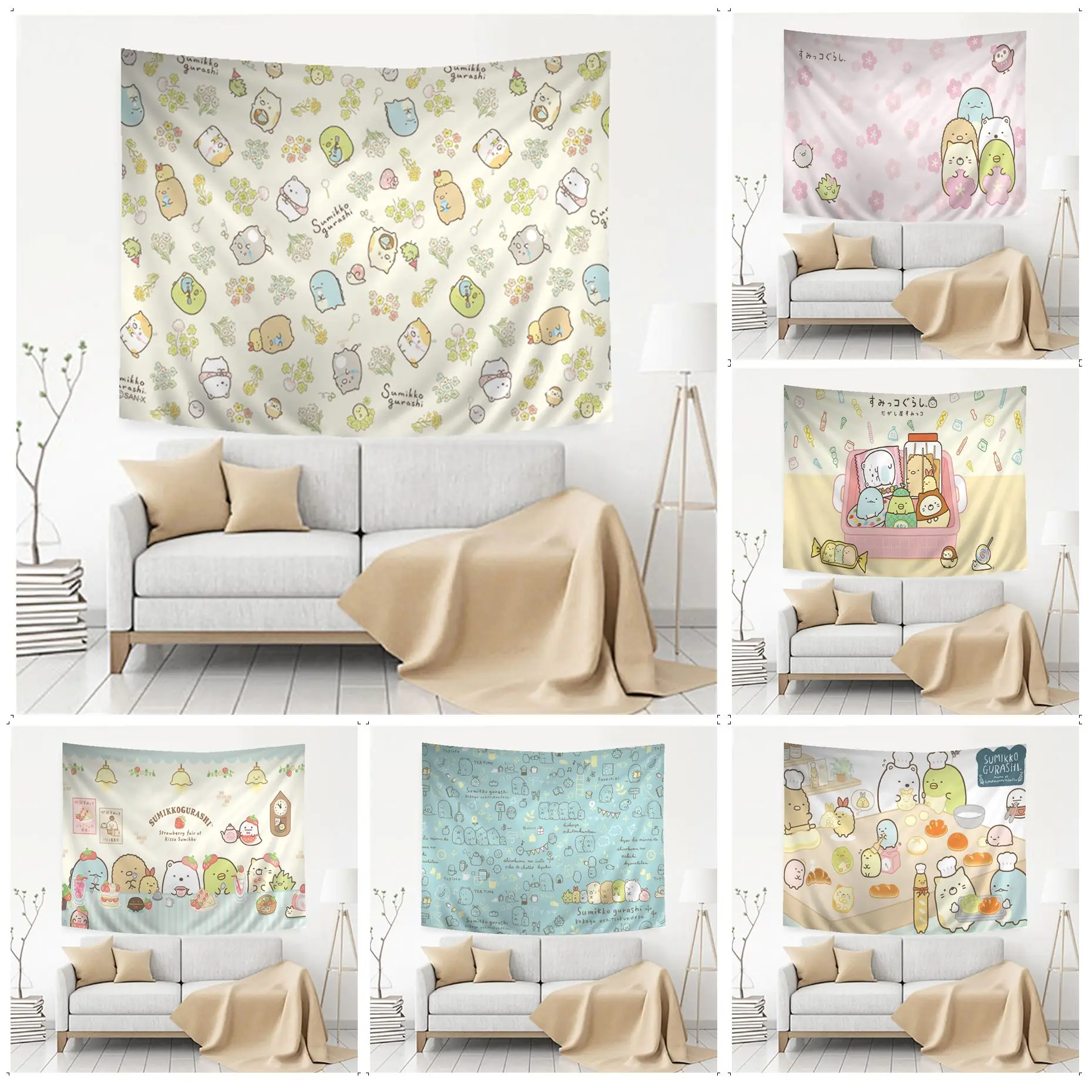 Sumikko Gurashi Sumikkogurashi  Tapestry Anime Tapestry Hanging Tarot Hippie Wall Rugs Dorm Wall Hanging Sheets