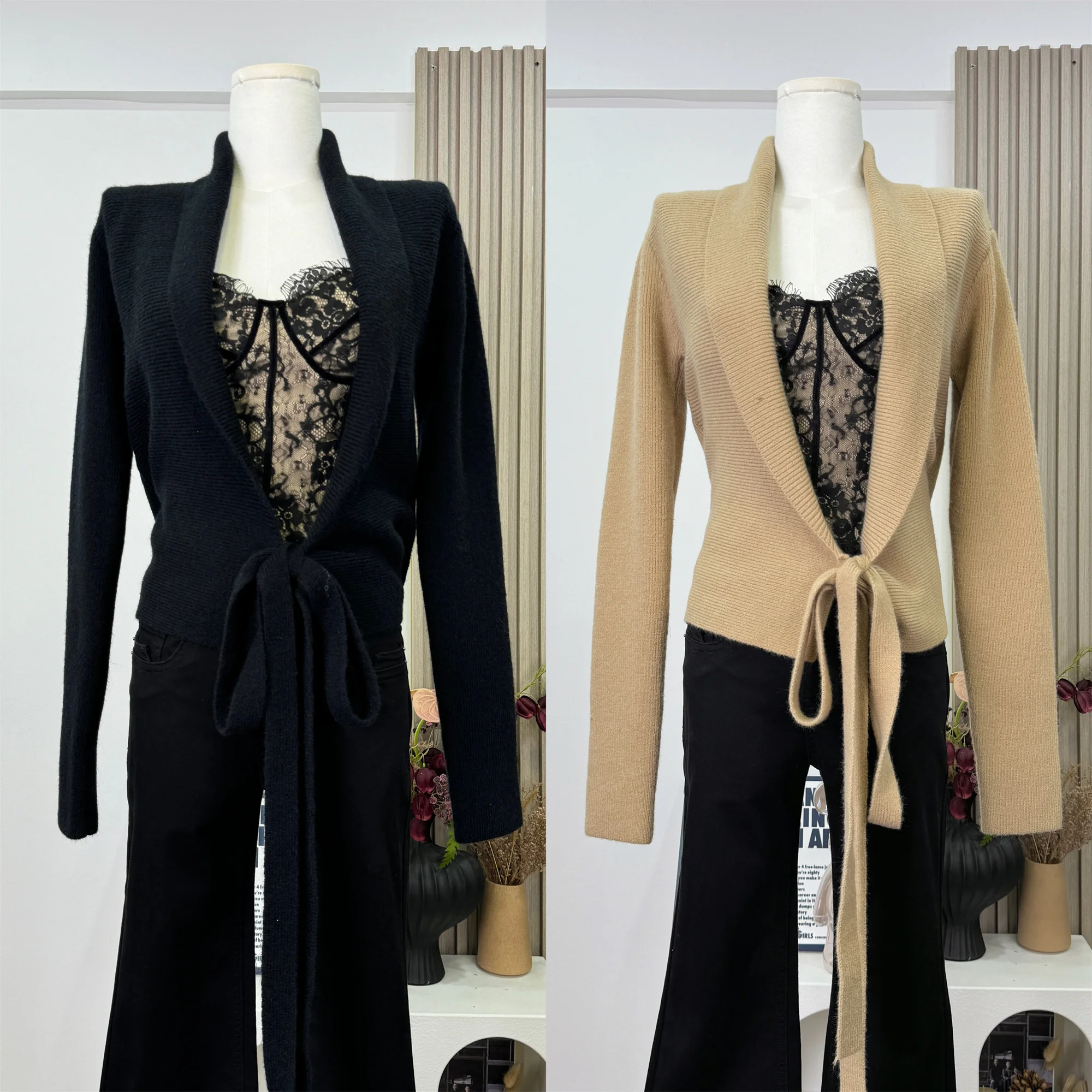 

Lace-up Long Sleeve Cardigans Women Tender Lazy Korean Style Ins Chic Knitted Sweaters Autumn Fashion Young College Girls Soft