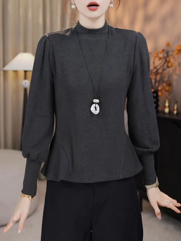 Women's Long Sleeve Base Shirt Waist Cinching T-Shirt Autumn Winter plus Size Conceals Belly Anti Aging Top Lantern Sleeve