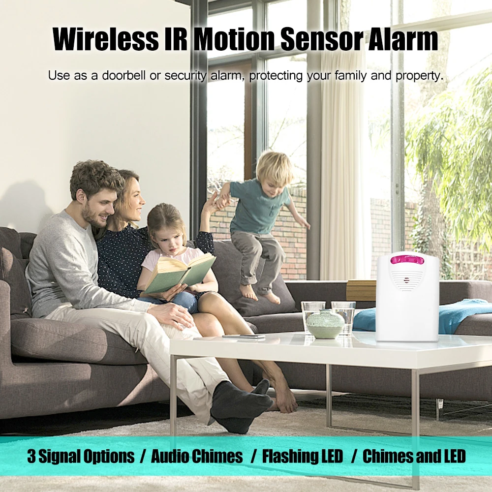 Multifunctional Wireless Driveway Alarm IR Motion Sensor Alarm Doorbell 1 Receiver 2 Transmitters for Home Outdoor Use