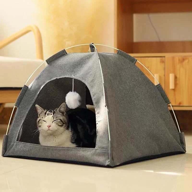 Pet Tent Bed Removable Cat Sofa Basket Canvas Semi-enclosed Cat House Dog Cave Hut Cat Sleeping Bed for Room Decor Pet Supplies