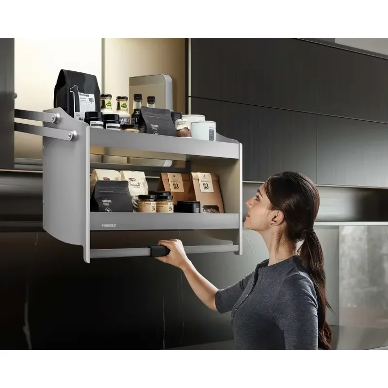 Double Wire Pull Out Basket Kitchen Cabinet Storage Rack Lifting Bowl Organizer Functional Hardware Drawer System for Home