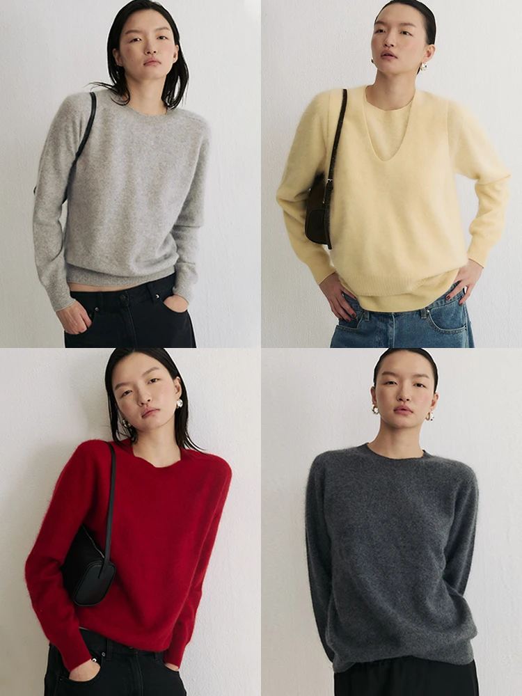 

Вязаный женский свитер из мягкой шерсти и пряжи «Вельветовый туман» (желтый, красный), теплый, осенне-зимний