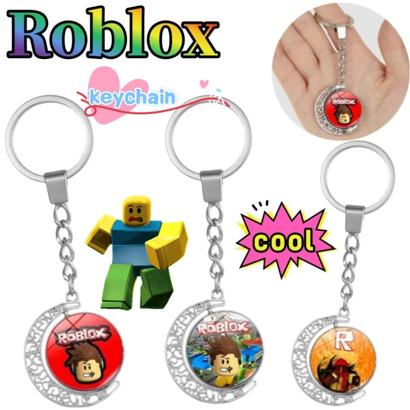 

Roblox game character keychain creative personalised cool high-quality cartoon print double-sided rotatable metal car decoration