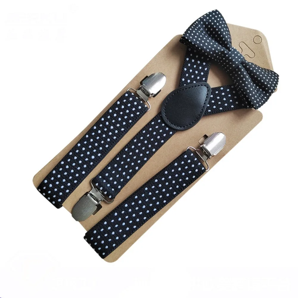 Regulowane elastyczne szelki muszka zestawy dla dzieci dzieci chłopcy dziewczęta wesele wydarzenie Y-Back Polka Dot szelki pas muszka