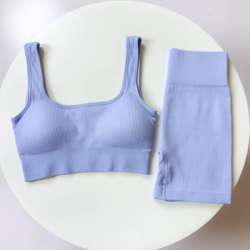 

Спортивный комплект из двух предметов для бега и тренировок на открытом воздухе: дышащая, влагоотводящая, ударопрочная женская фитнес-одежда (топ и леггинсы)