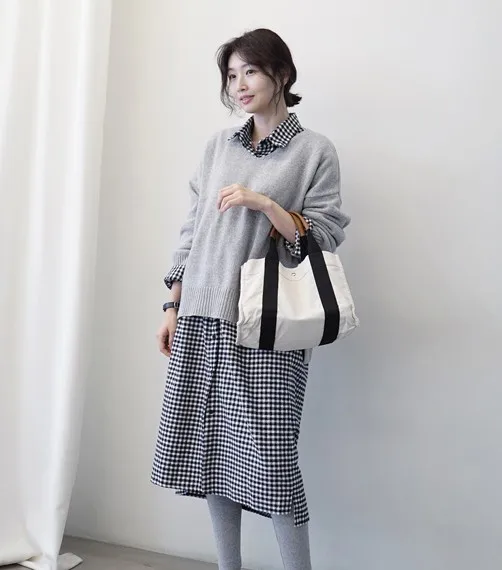 Camisa a Cuadros para Mujer, Estilo Retro, Manga Larga, Corte Recto, Estilo Coreano Japonés, Básica de Otoño, Algodón