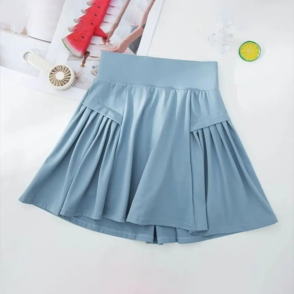 

Breathable High Waist Pleated Skirt Fake Two Pieces Anti-glare Tennis Short Skirt Solid Color Fitness Clothes