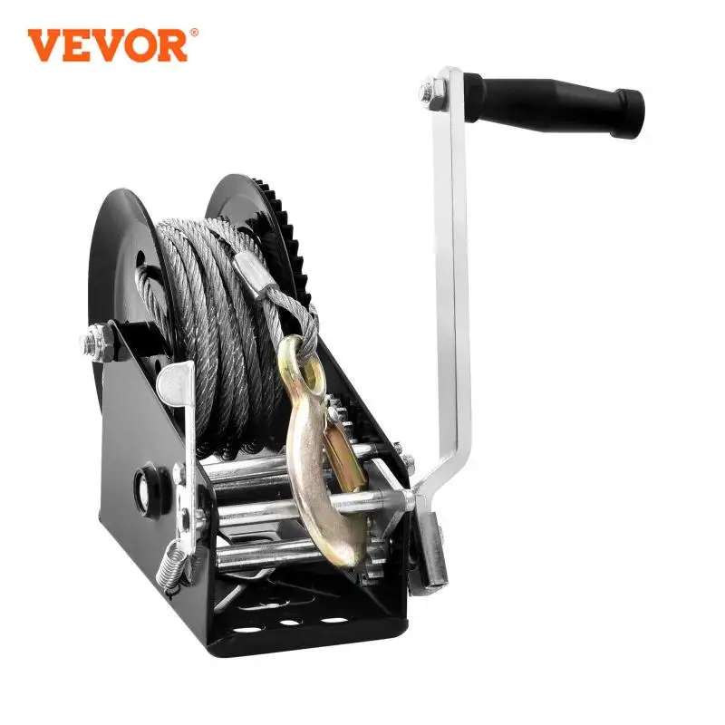 VEVOR Hand Winch Heavy Duty Rope Crank with 33 ft Steel Wire Cable and Two-Way Ratchet for Trailer Boat or ATV Towing