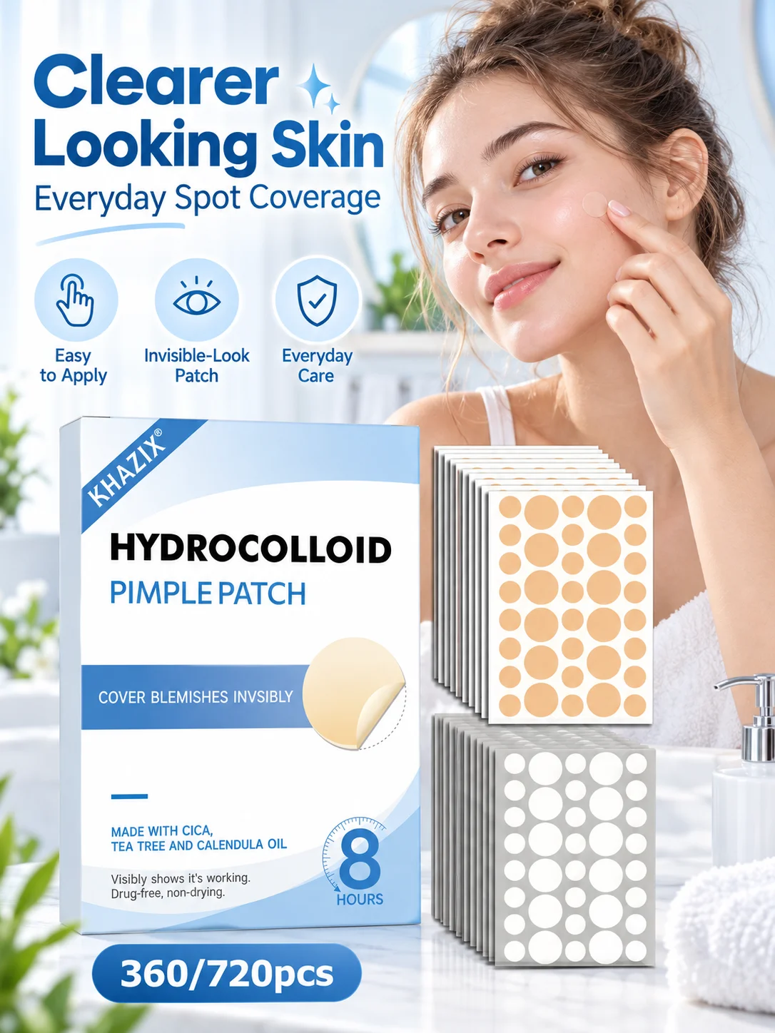 Acne patches, hydrogel acne concealer patches, daily facial care patches, blemish concealment