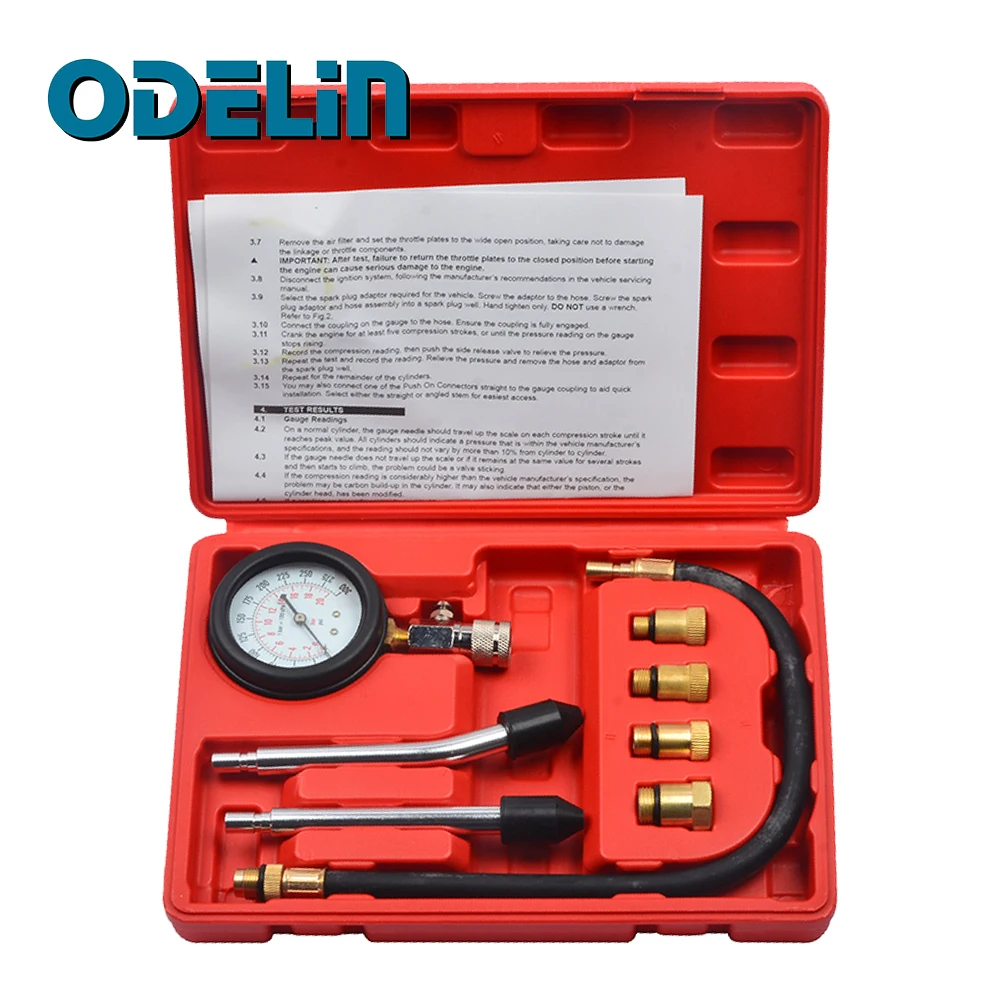 0-300psi Gasoline Engine Compression Tester Auto Petrol Gas Engine Cylinder Pressure Gauge Automotive Test Kit