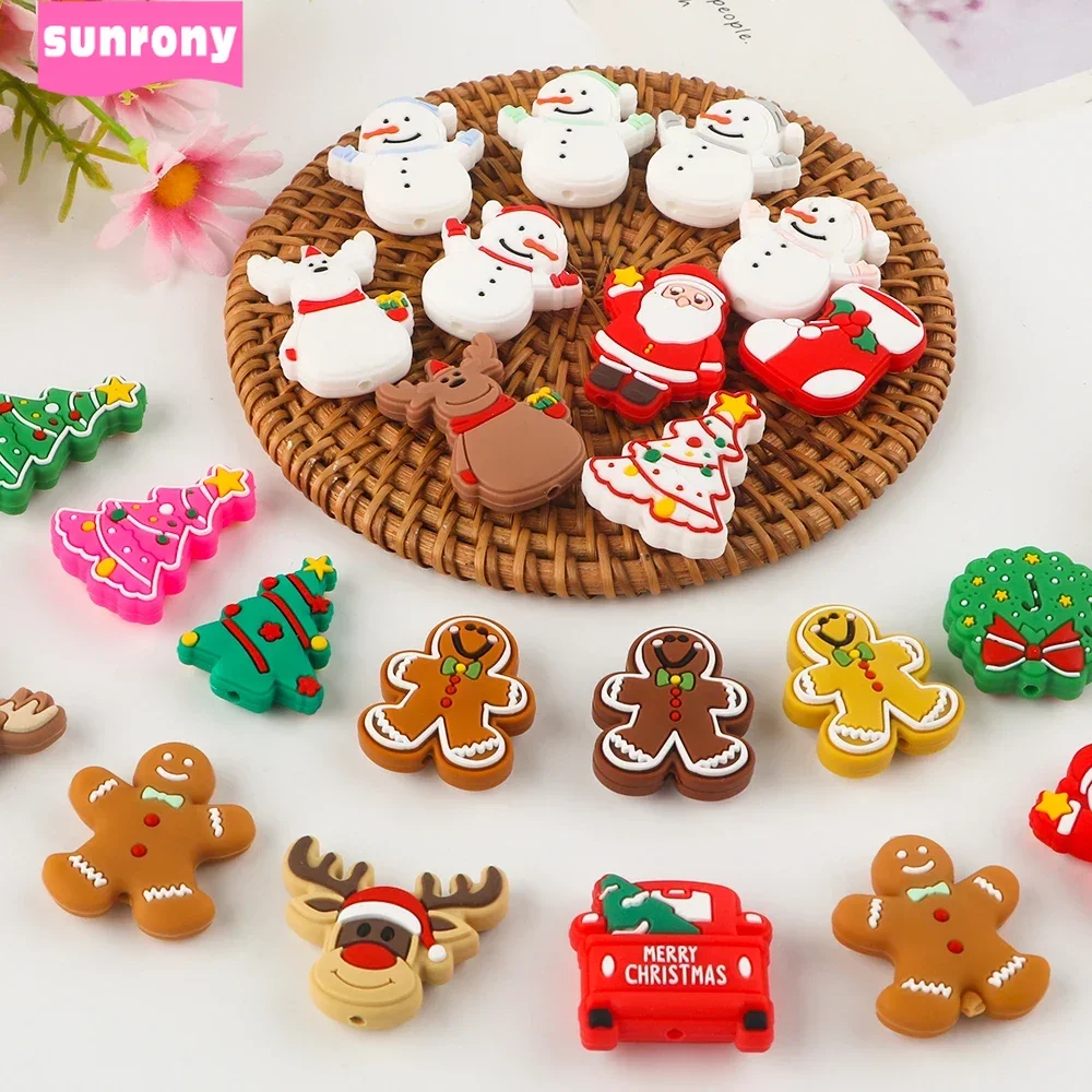 5/10 Uds nueva serie navideña Santa Reno galletas muñeco de nieve cuentas de silicona para fabricación de joyería DIY accesorios de regalos de