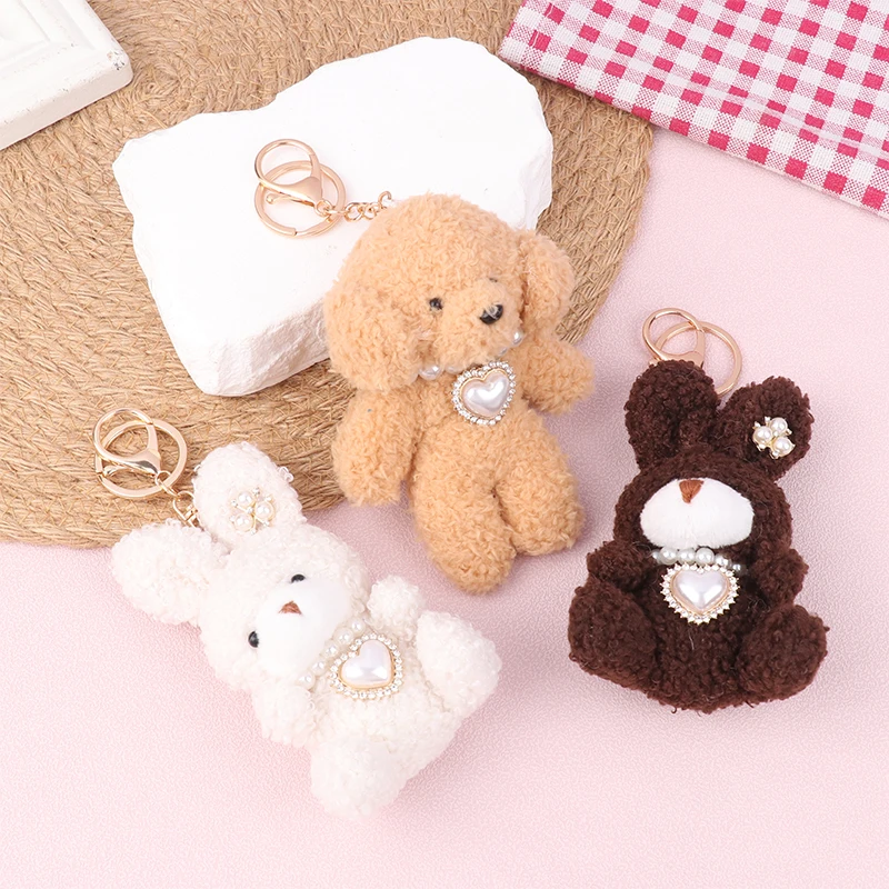 Kawaii Plush Rabbit Puppy Keychain Stuffed Animal Keyring Cartoon Plushies Doll Cute Bags Pendant For Girl Gifts