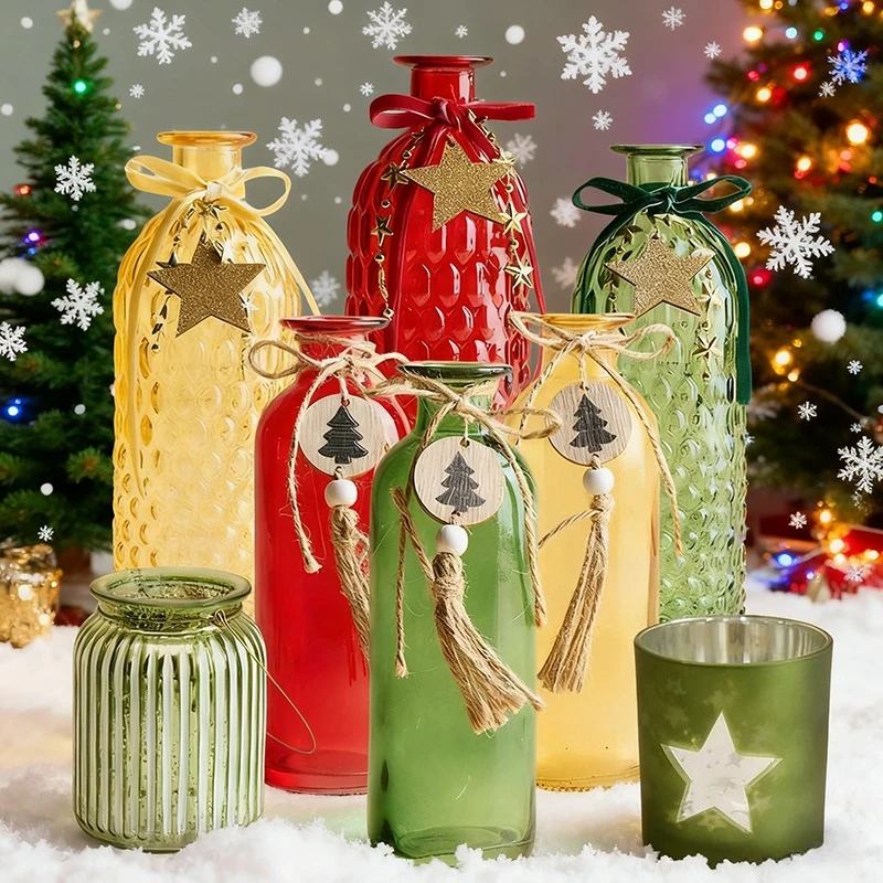 

2025 Christmas Desktop Decorative Vase Living Room Flower Arrangement Glass Vases for Party Festival Props Decor Wazon À Fleur