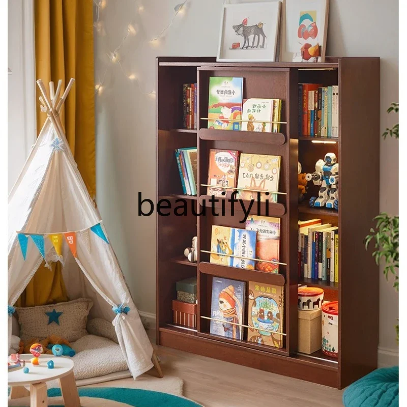 

Solid wood bookcase floor-to-ceiling, multi-layer picture book cabinet, large-capacity storage locker, sliding door