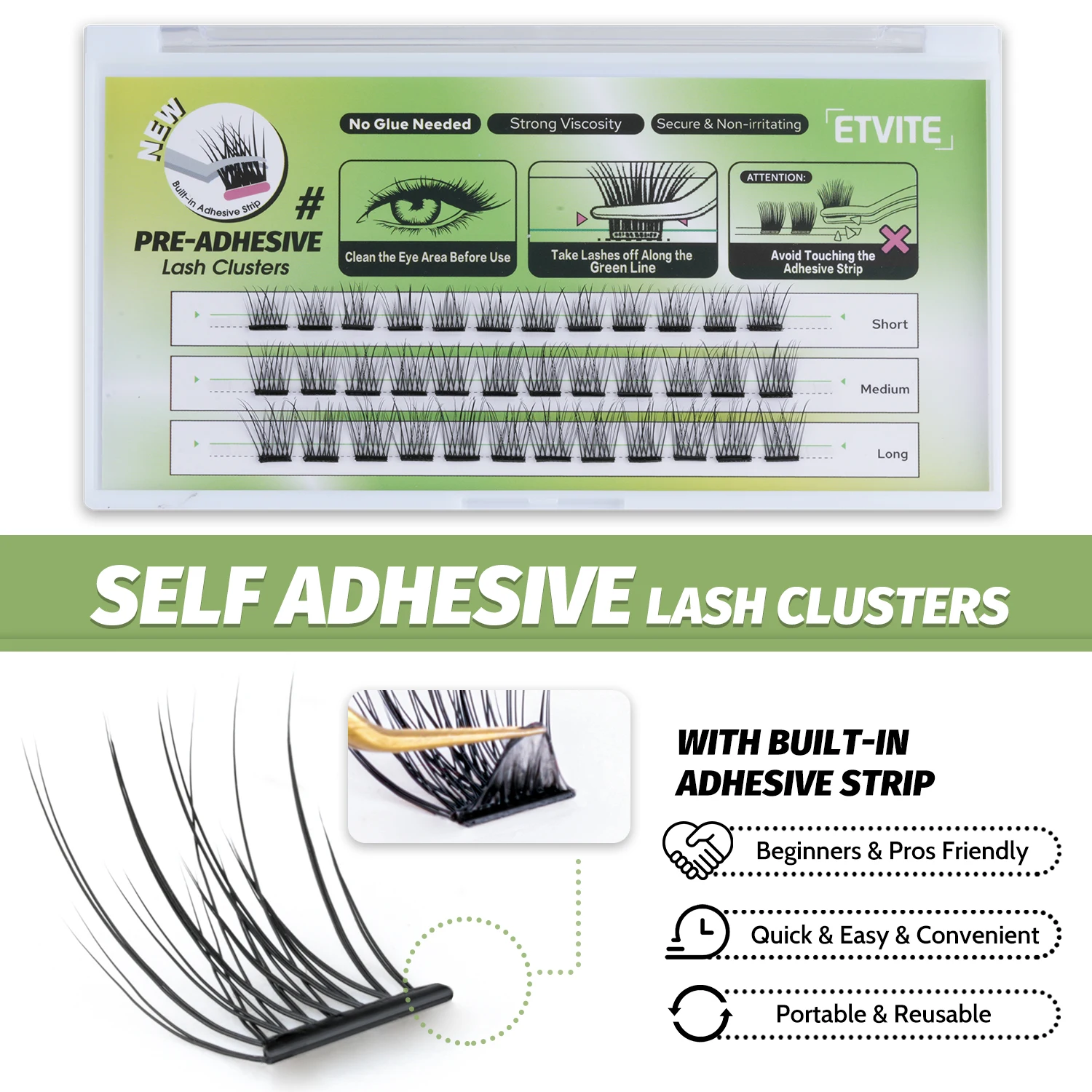 Self-adhesive false eyelashes 36 clusters of false eyelashes without glue false eyelashes thick and natural and easy on the eyes