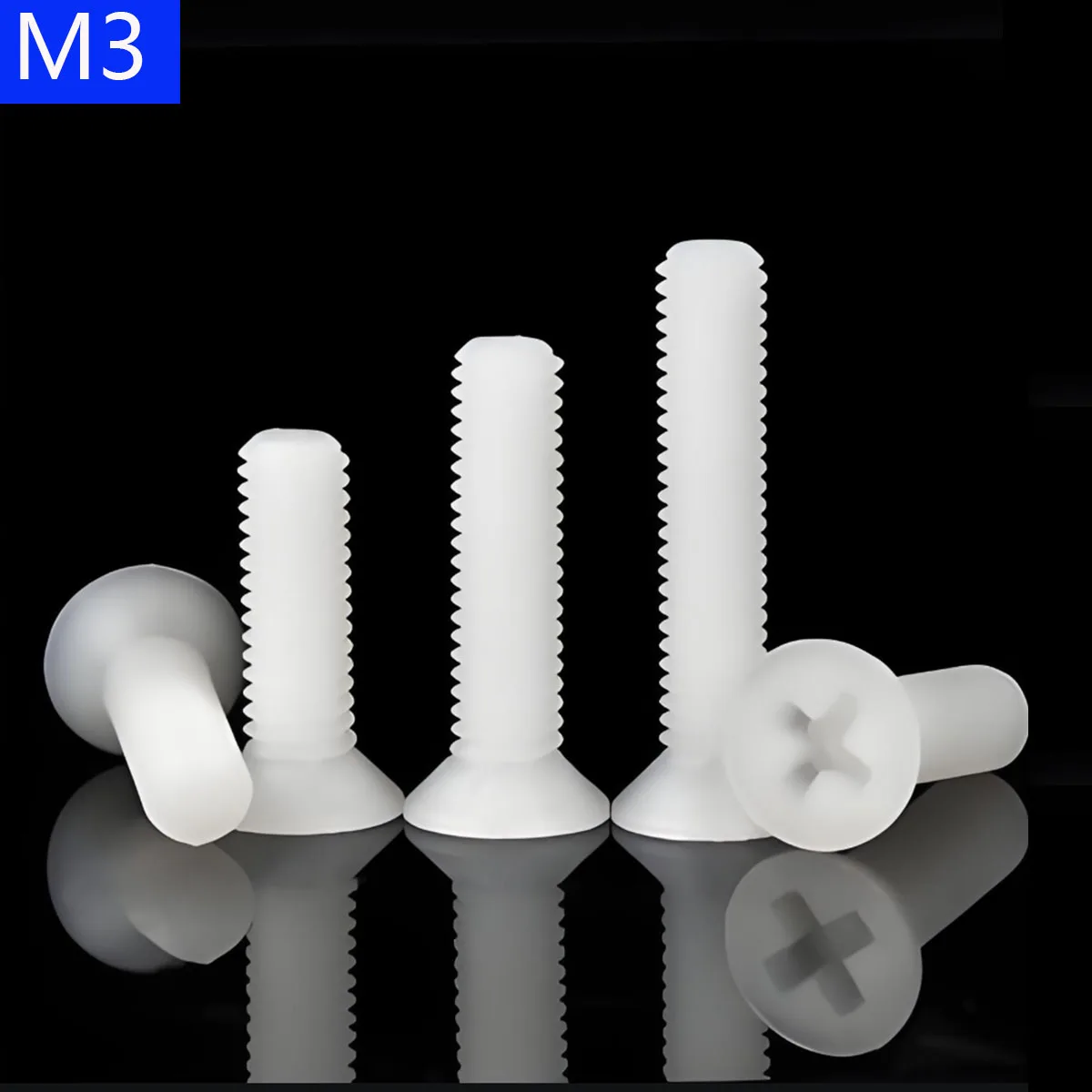M3 x 0.5 نايلون أبيض فيليبس مسامير آلة برأس مسطح مسامير غاطسة سوداء DIN 965 ISO 7046 #1