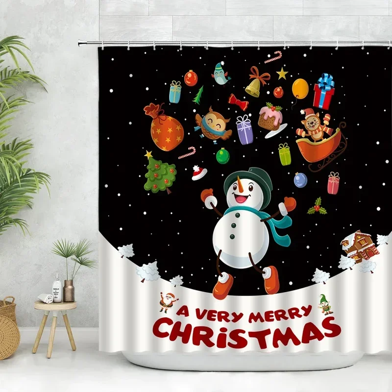 

Рождественский комплект занавесок для душа, мультяшные милые снеговики, сосна, снег, снежинки, синие занавески для ванной комнаты, рождественский декор, ткань XT6@!