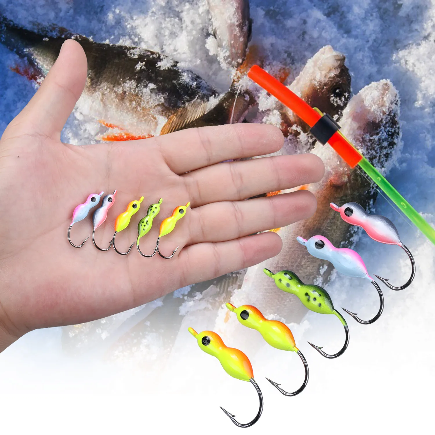 5Pcs 3.4g JIG Head Ice Fishing Lure High Carbon Steel Barbed Fishing Hooks Overturned Hook for Winter Fishing Accessories