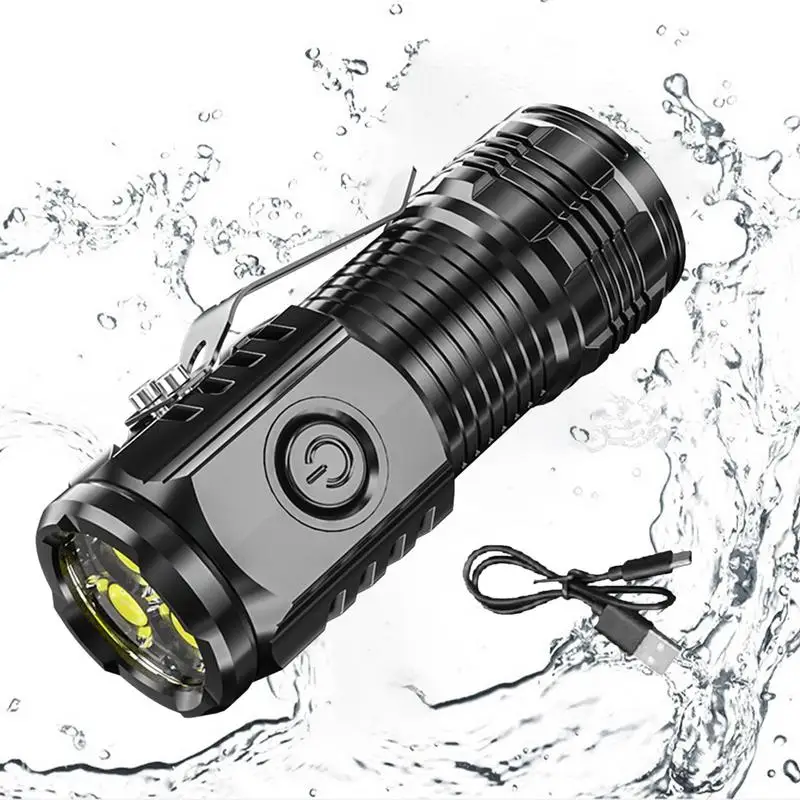 Three-Eyed Mini Flashlight Strong Light Super Power Type-C Rechargeable Flashlight Long-Range Powerful Outdoor Lighting