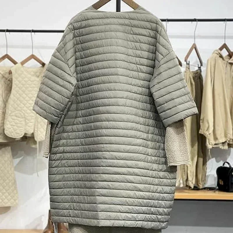 Lightweight Down Jackets Oversized Quilted Coats for Women Mid-length Quarter Sleeved Loose Casual Vintage Winter Clothes Women