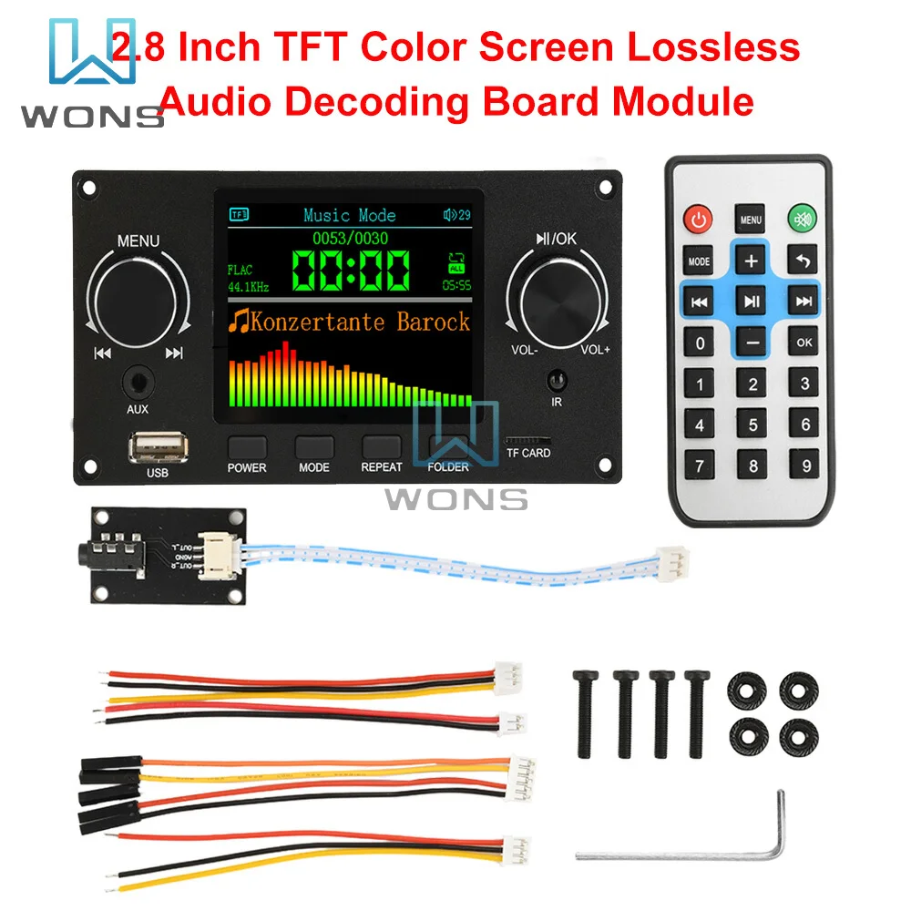 

TFT Color Screen Lossless Audio Decoding Board Module 2.8 Inch Support I2S Digital Audio Output Player TF USB Call DC 4.5-5.0V