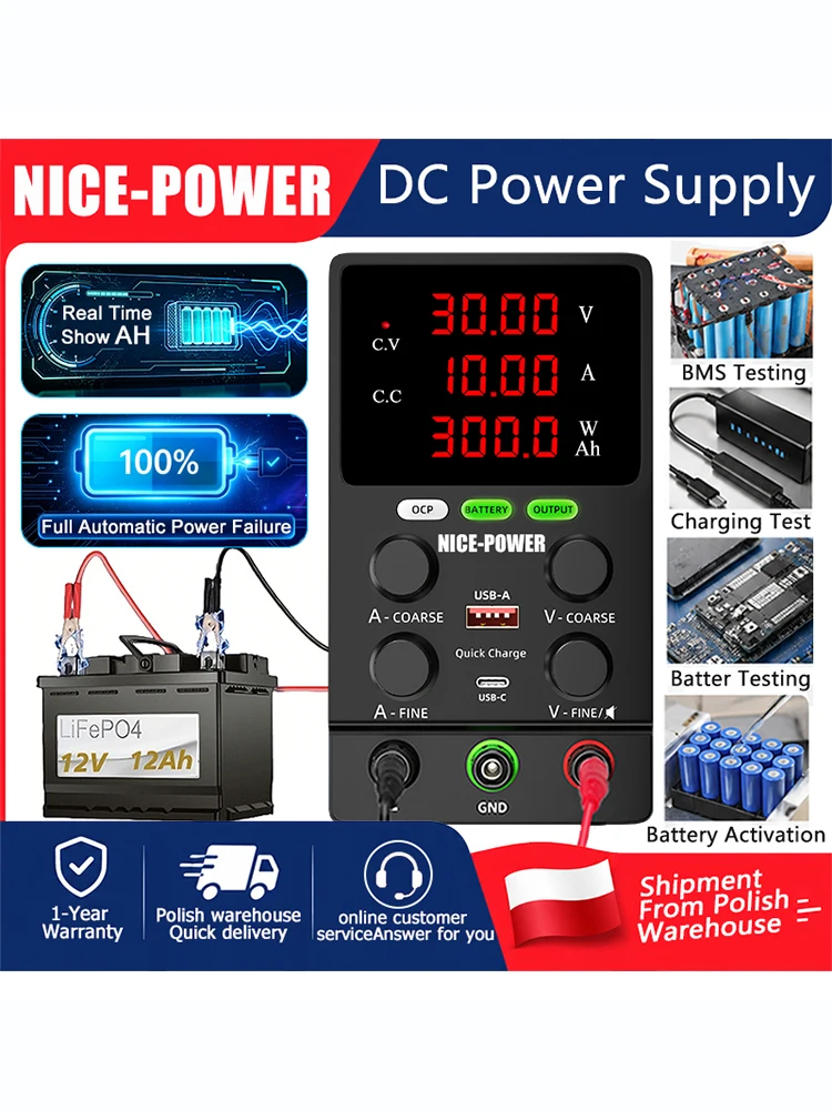 NICE-POWER – zasilacz prądu stałego do ładowania akumulatorów litowych, 6V, 12V, 24V, 30V, 48V, 60V, 72V, 120V, z wyświetlaczem aktualnej pojemności w amperogodzinach, funkcją automatycznego — 2