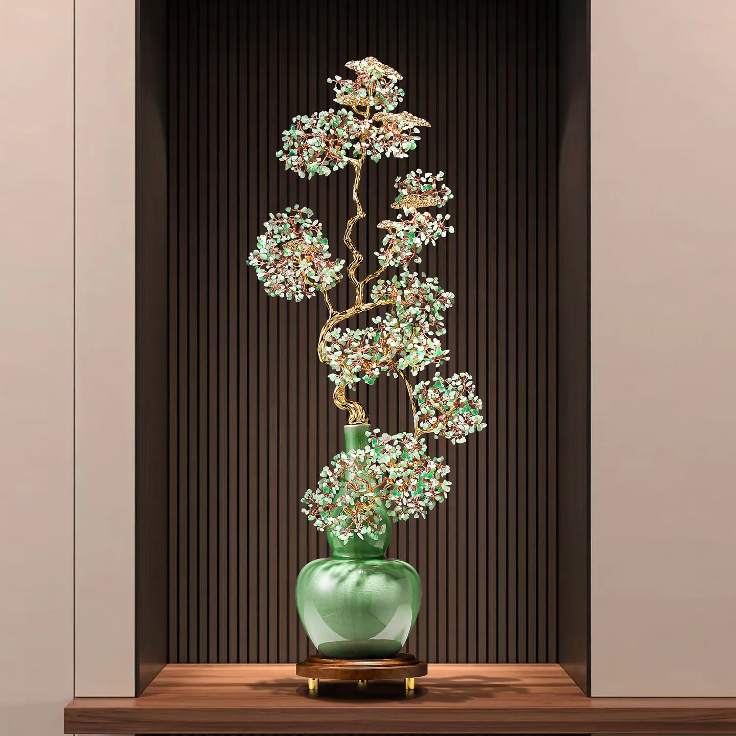 

Jade porcelain gourd ornament, high-end lucky living room, secret , natural green crystal housewarming gift