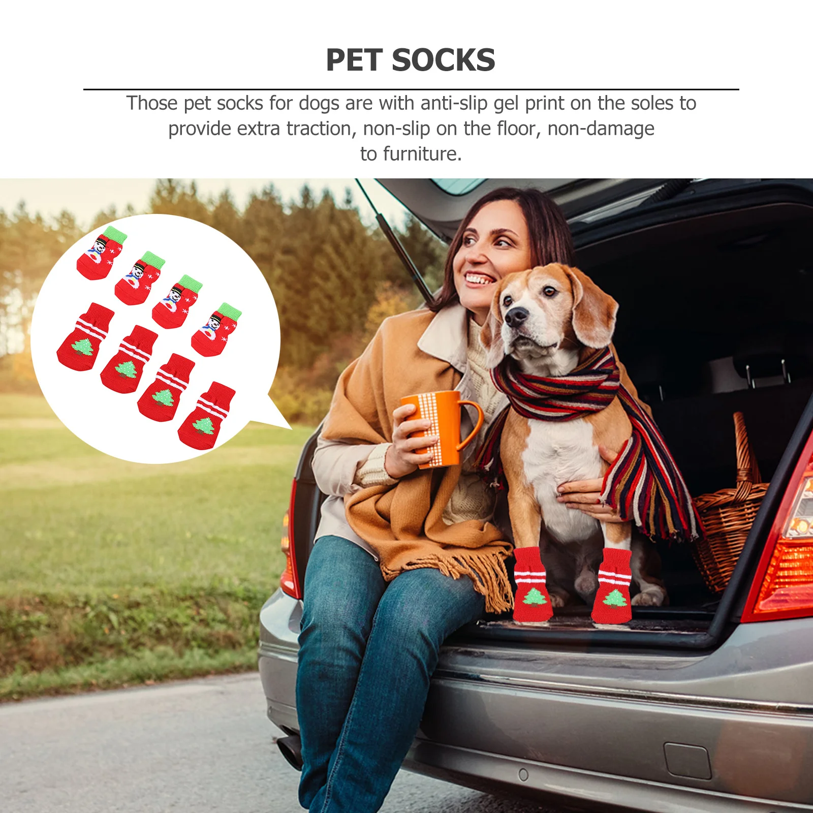 

8Pcs Christmas Pet Socks Dog Footwear Anti-Skid Warm Paw Protectors Non-Slip for Floors and Furniture Decorative