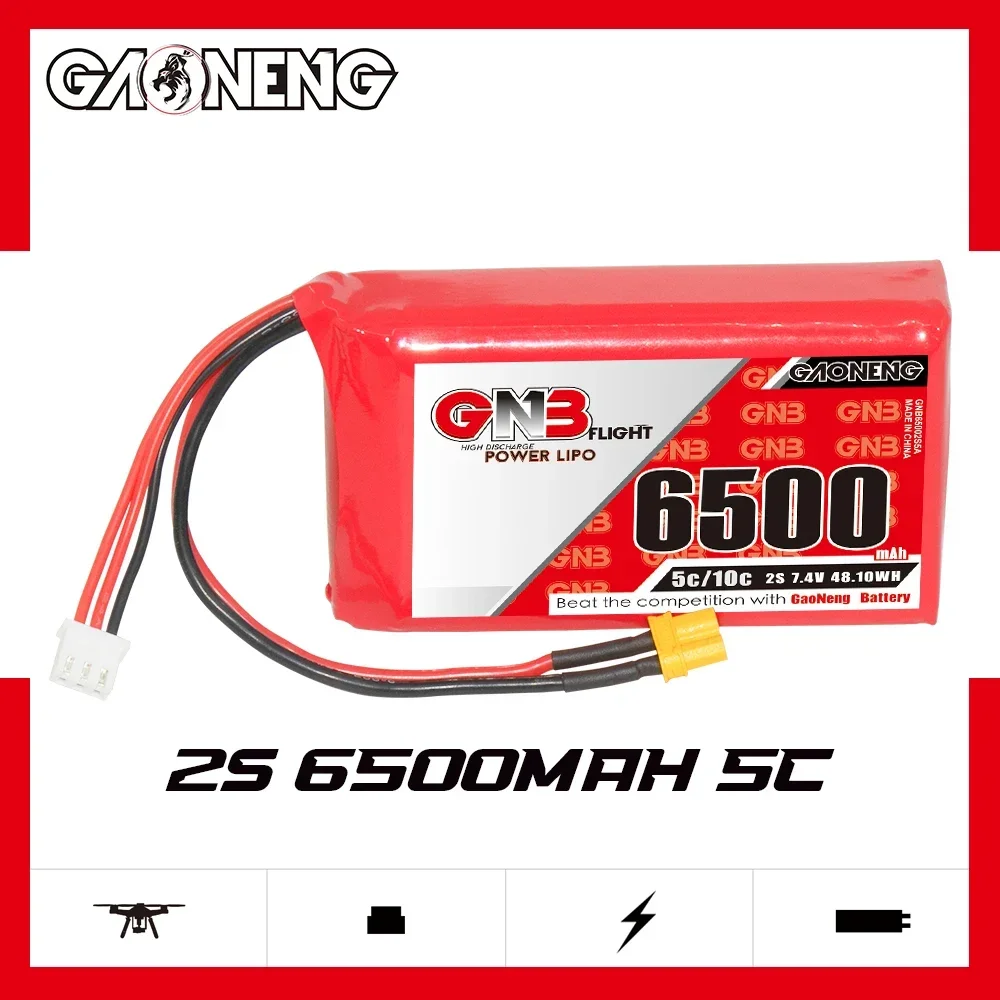 GAONENG GNB 6500mAh 2S 5C 10C 7.4V XT30 LiPo Battery for RadioMaster Boxer