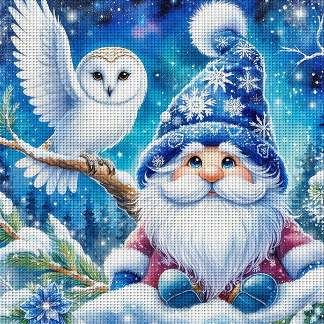 1 Stück Niedliches Winter-Gnom-Kreuzstich-Set DIY 11CT Stickerei Heimwanddekoration Geschenk Handgemachtes Material Rahmenlos Halbfertig 46×46cm